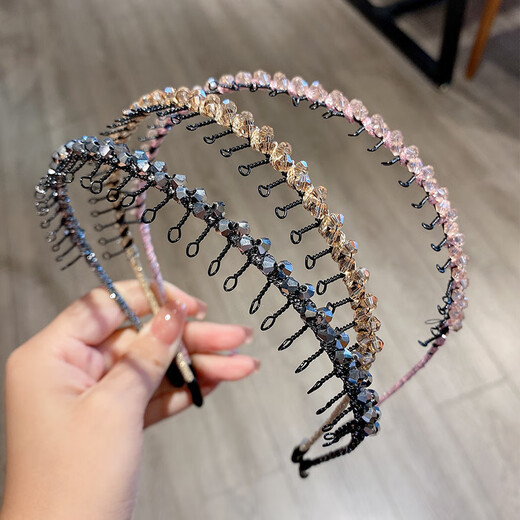 LEMIAO LEMIAO Light luxury rhinestone toothed anti-slip hairband bangs broken hair artifact versatile headband hairpin princess style champagne color A05-302