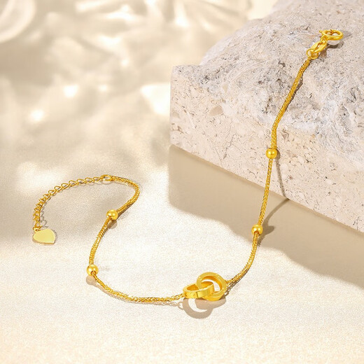 Saturday Fortune (ZLF) 18K gold bracelet interlocking series rose gold simple double ring color gold bracelet T yellow-16cm + tail chain 3cm (0.9-1.2g)