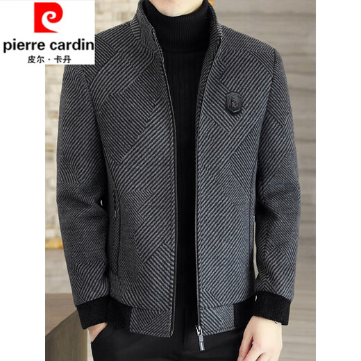 Pierre cardin autumn and winter jacket men's jacket plus velvet thickened medium and short style woolen coat lapel woolen grey 836 M (100-115Jin [Jin equals 0.5 kg])