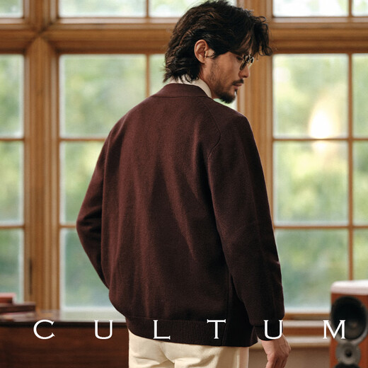 CULTUM90S美丽诺羊毛秋季学院风复古长袖针织衫外套男士宽松开衫毛衣 玉米黄 L
