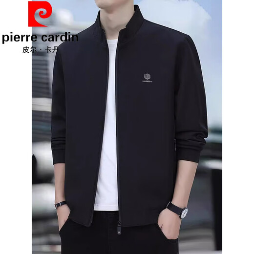 皮尔卡丹（pierre cardin）薄款夹克男士春秋季中青年时尚立领抗皱免烫百搭休闲外套干部商务 黑色 XL