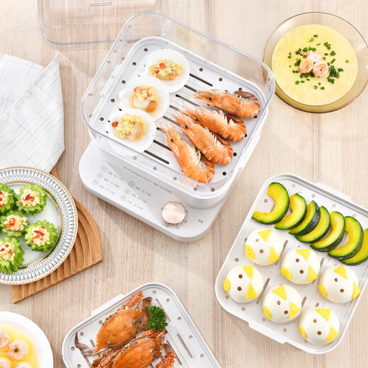 Konbach electric steamer 12L large capacity anti-dry design food grade material separated anti-odor pot second heat anti-dry electric steamer beige 25cm