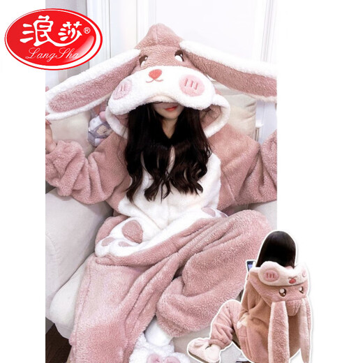 LangSha winter one-piece pajamas for women, cute cartoon rabbit hooded coral velvet and thickened warm flannel home clothes, clown fish one-piece pajamas, L size 100Jin Jin is equal to 0.5kg -120Jin Jin is equal to 0.5kg