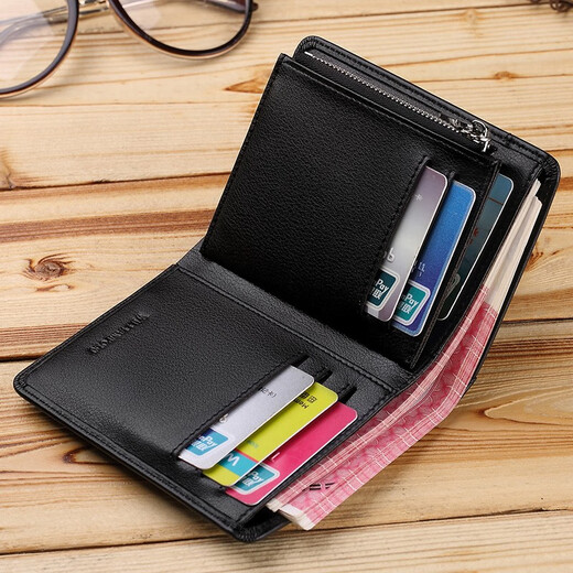 Emperador Paul Wallet Capa de cuero corta para hombres Capa de cuero Vacada Tarjeta vertical Bolsa con cremallera Licencia de conducir Licencia de conducir billetera Black