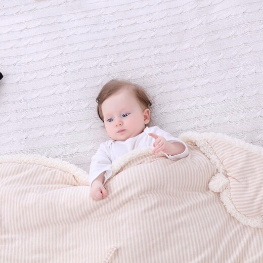 Qi Le Rongrong baby blanket newborn autumn and winter thickened blanket male and female baby anti-jump swaddle newborn supplies warm plus blanket pure cotton delivery room wrap outing small quilt khaki 100*100cm