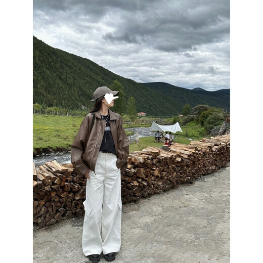 
Autumn Song of Leather Jacket for Women 2025 Autumn American Retro Brown Leather Jacket Maillard Small Trendy Lick S 80-105Jin [Jin equals 0.5 kg]