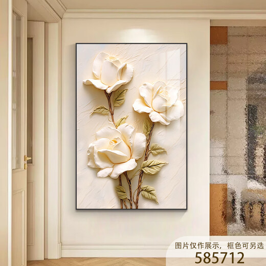 俗写大芬油画村装饰画手绘高级肌理感正对门挂画立体花卉奶油风落地画 T7373 40*60cm(单幅） 布纹膜+铝合金黑框