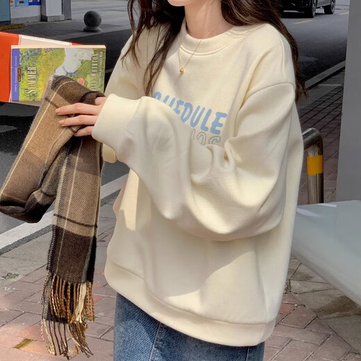 Jret new salt top spring and autumn thickened Korean version lazy loose versatile sweet style splicing sweatshirt for women to wear apricot sweatshirt velvet thickened M 86-105Jin Jin equals 0.5 kg Jret new salt top spring and autumn thickened Korean version lazy loose versatile sweet style splicing sweatshirt for women to wear apricot sweatshirt velvet thickened M 86-105Jin Jin equals 0.5 kg