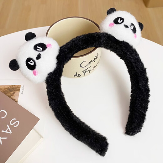 Mengkeduo Cute Plush Panda Hairband Women's Face Wash Mask Hairband Three-dimensional Cartoon Animal Hairpin Anti-Slip Headwear Plush Panda Hairband Black