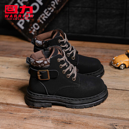 Pull back children's shoes children's fashion rhubarb boots 2026 autumn new wear-resistant leather boots for boys and girls students British style boots black 26 inner length about 16.86cm
