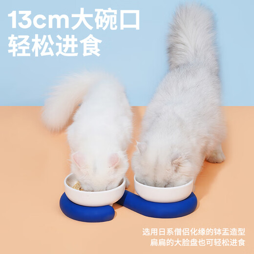 ZEZE Cat Bowl Ceramic Pet Bowl Protects Cervical Vertebra Dog Bowl Anti-Tip Cat Food and Drinking Water Double Bowl Pet Supplies White + Green (Double) Cat Food and Water Bowl Universal
