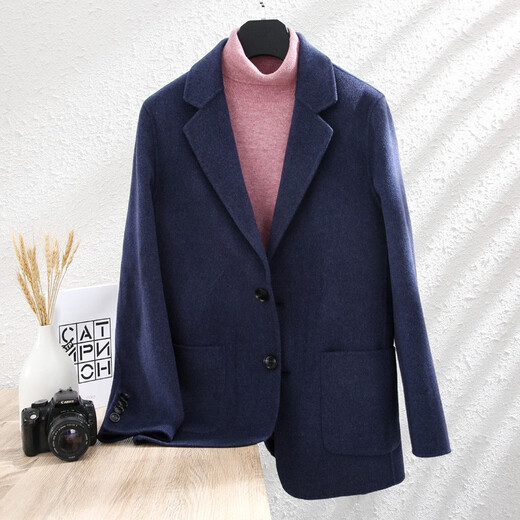 Mushi, Herbst und Winter doppelseitige Herrenjacke 100% Wollmantel, Herrenanzugkragen, fester Farbknopf äußere Verschleiß Zy3012 Schwarz XL