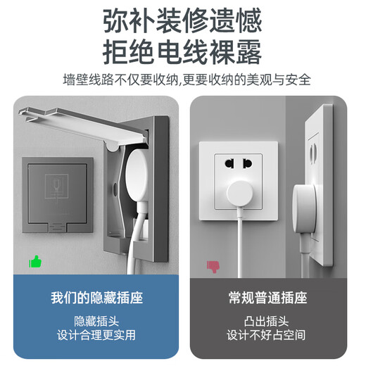 
International Electrician embedded socket, hidden socket, special for recessed refrigerator, embedded invisible 86 type wall panel recessed 10A five-hole socket [Gray]