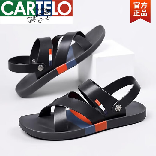 Sandalias de alta gama de cartelo Sandalias de alta gama Autumn Men's Turn Landy y de moda Sandalias de suela suave de doble propósito de uso de la playa resistente a la playa Black 9793 40