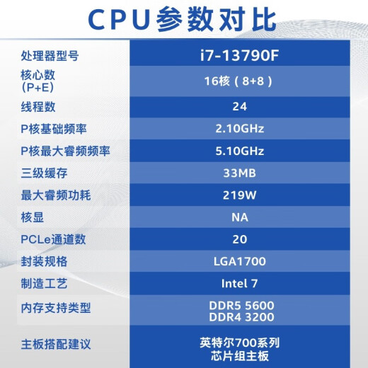 英特尔（Intel）酷睿13代CPU处理器 台式机处理器 盒装CPU 13代i7-13790F 盒装【五年质保】