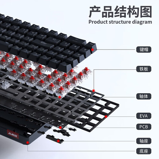 AJAZZ AK692 three-mode wireless mechanical keyboard 69-key Bluetooth customized keyboard base with numeric keys hot-swap mechanical keyboard kit base Black (RGB) three-mode hot-swap-keyboard blue shaft