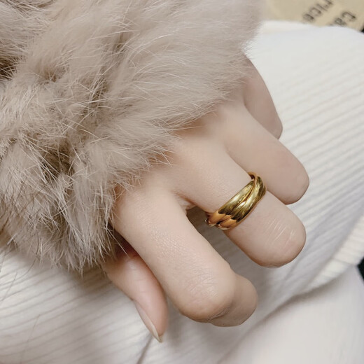Shijun (SHIJUN) three-ring ring does not fade, trendy women, men's titanium steel tail ring, couple's double-ring meson simple black gold three-color index finger gift, three-color printing (5-10), leave a message for size when ordering