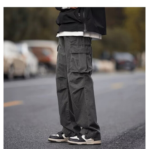 POUM men's autumn and winter long pants men's trendy brand 2025 new overalls men's vibe style straight casual pants men SM-DS19 dark gray 2XL 135-150Jin Jin is equal to 0.5kg The size is too small. It is recommended to take a larger size