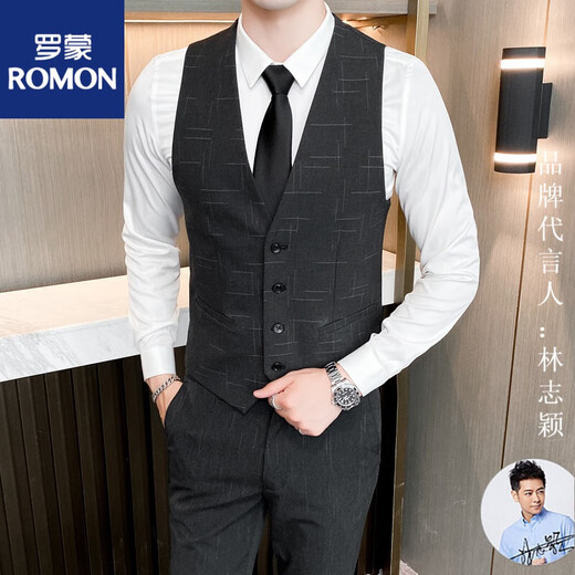 Romon ROMON suit vest suit men's groom best man wedding dress vest suit vest shirt trousers three-piece suit a2011 black gray vest M 85-106Jin[Jin equals 0.5 kg]