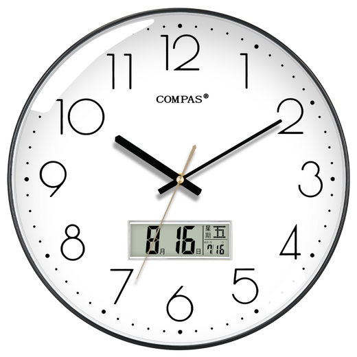 Compas wall clock radio clock 2025 living room clock fashion simple calendar office examination room school automatic timing white (LCD calendar) 14 inches 6219 radio clock (diameter 35 cm)