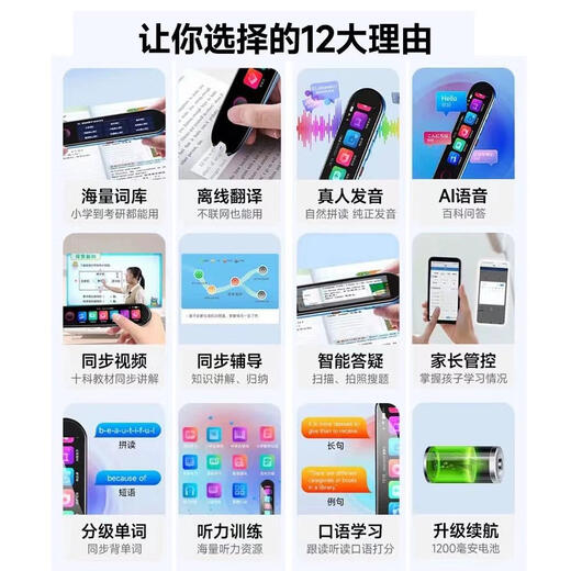 Machine-applicable English reading pen dictionary pen primary school junior high school high school learning artifact multi-functional translation pen Deluxe version-silver black supports four countries translation