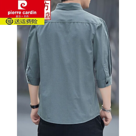 皮尔卡丹（pierre cardin）纯棉免烫夏季短.袖衬衫男士宽松版七分袖休闲衬衣工装中袖外套 高质量纯棉料七分袖5008(黑色) 2XL 155斤-175斤