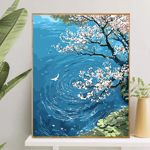 Blumenlandschaft digitales Ölmalerei DIY Handgemachte druckreduzierende Farbmalerei Landschaftsmaterial Schöne heilende dekorative Malerei Hängende Malerei H1349-Rippel 30*40 cm Nagel Innere Rahmen + Pigment + Pinsel