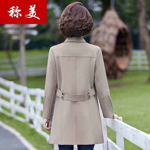 称美中老年女装春秋季风衣外套50-60岁洋气中年妈妈装大码宽松薄上衣 驼色 衣长82-86 2XL 适合105-120斤