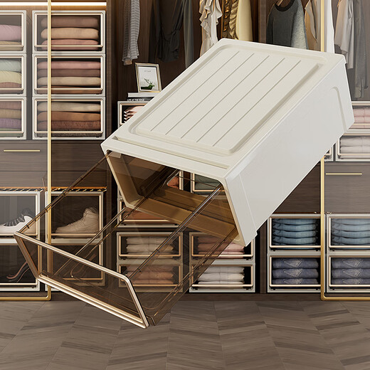 Wiayunuo clothes storage box storage box household clothes drawer-type storage box transparent wardrobe seasonal clothing storage cabinet 37L depth 45*width 35*height 24 brown 1 pack