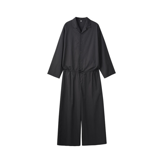 MUJI Unisex Cotton Wide Jumpsuit Genderless Pajamas Home Clothes Men's and Women's Cotton FD96CC3A Black XXS-XS (160/76A)