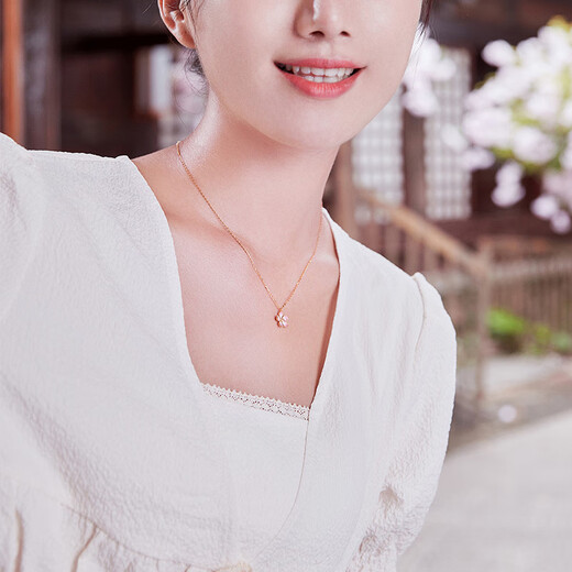 Saturday blessing 18K gold necklace female cherry blossom drunk necklace birthday gift KIHH066834 about 40+5cm