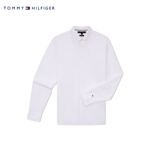 Tommy Hilfiger autumn and winter men's easy-care Oxford spinning pure cotton solid color business casual commuting long-sleeved shirt shirt jacket white YCF S (recommended 120-135Jin Jin equals 0.5kg)