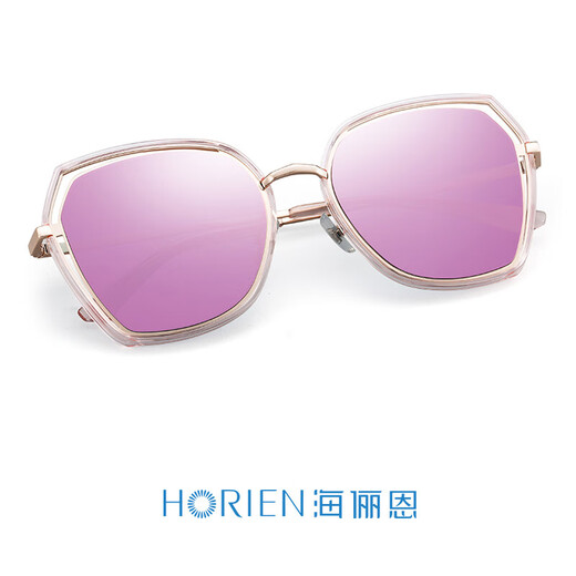 海俪恩 偏光太阳镜女新品墨镜大脸显瘦防紫外线网红司机开车专用驾驶镜多边形镂空可配近视镜N6621 【粉框+玫瑰粉膜】N6621-N17