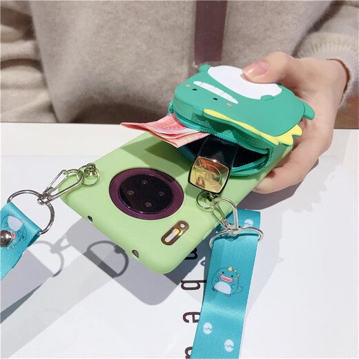 Shield shell (duncoo) cartoon coin wallet Huawei mobile phone case Minnie crossbody strap Internet celebrity women's card bag soft shell anti-fall full package Three-dimensional doll wallet - green dinosaur + crossbody lanyard Honor 50/Huawei nova9 exclusive
