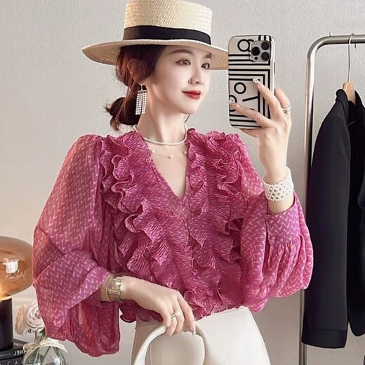 Ran Yilan 2024 Design Sense Nische Rose rotes schwarzes Ohr Chiffon -Hemd für Frauen französischer Stil einzigartig und wunderschöner Top 1483# Senfgelbe Weste 11xl L Empfohlen 115 Inside