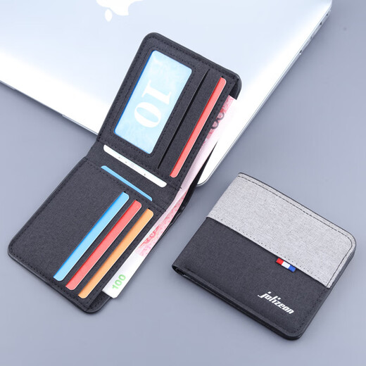 DIJIALE Short Men's Canvas Wallet Contrast Color Large Capacity Youth Wallet Multiple Card Slots Student Wallet Trendy Birthday Gift 24 Contrast Color Horizontal Black