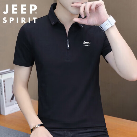 JEEP SPIRIT吉普短袖T恤男夏季韩版短袖男纯色POLO 翻领T恤上衣 黑色 XL 