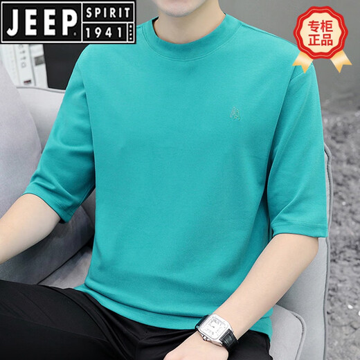 JEEP SPIRIT men's short-sleeved T-shirt, seven-quarter sleeve trendy brand INS round neck loose 2025 summer new half-sleeved top mid-sleeved T-shirt QD659 black XL [135-150Jin[Jin equals 0.5 kg]]