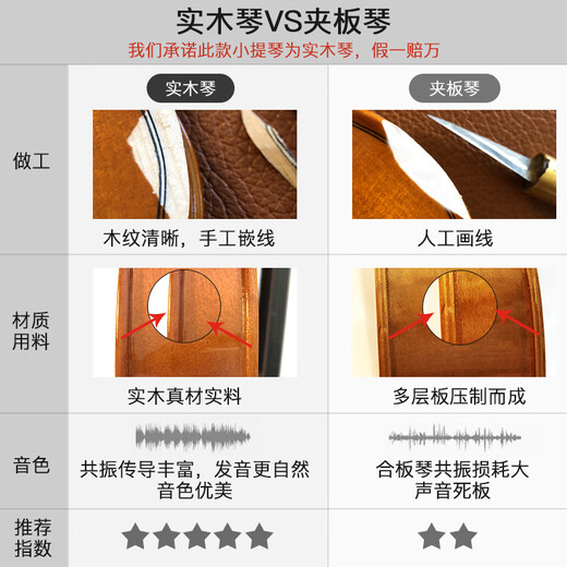 Lesmander (ANGELVIOLIN) Violin Solid Wood Professional Children's Beginners Ceiling Handmade Italian Crafts Adult L003A 1/4