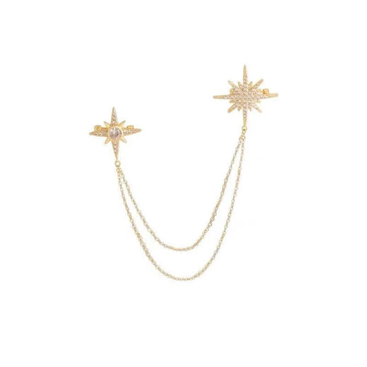 Countercurrent Fish's new six-pointed star chain brooch for men and women, anti-exposure corsage, retro pins, clothing accessories, six-pointed star chain brooch