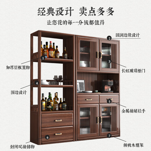 小木窝餐边柜实木餐边柜客厅新中式酒柜储物柜置物架靠墙落地柜组合 三门餐边柜 规格