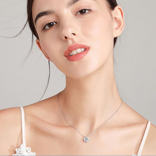 MZMZ beating heart platinum necklace for women PT950 platinum clavicle chain fashion jewelry pendant birthday gift for girlfriend temperament style (blue zirconium)