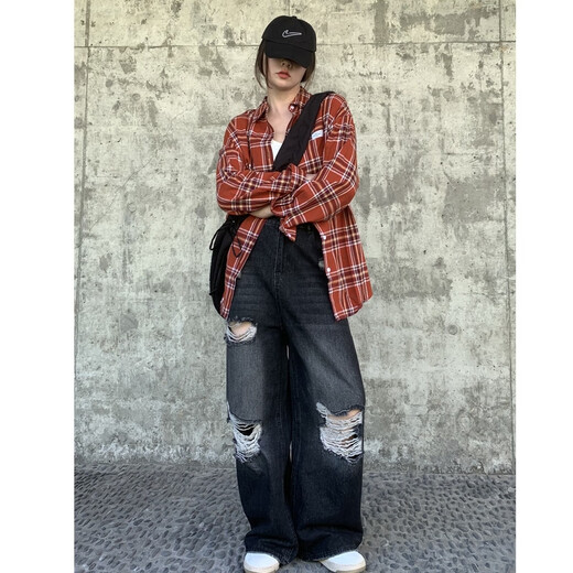 TonLion 2024 Plaid Shirt Women's Loose Long Sleeve Casual Shirt Versatile Commuting Top Pumpkin Red S