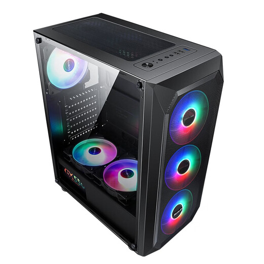 航嘉（Huntkey） 暗夜猎手5 电脑机箱台式DIY全侧透游戏水冷ATX大板背线机箱 暗夜猎手5-黑色+3个15灯风扇