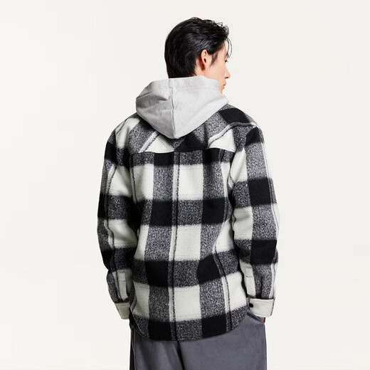 杰克·琼斯（JACK&JONES） 秋季款男毛呢外套翻领含羊毛单侧口袋纽扣短款格子男装224327005