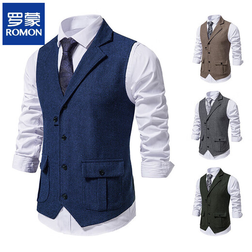 
Roman vest men's British suit collar retro ironing vest casual large size tweed horse clip gray S (approximately suitable for 173-180 high 160 Jin [Jin equals 0.5 kg] inside)