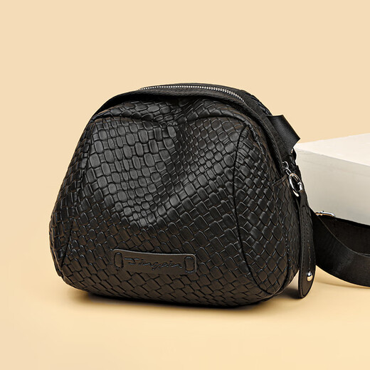 Cool kangaroo texture woven shell bag large capacity mother bag women's bag 2025 new trendy internet celebrity casual one-shoulder crossbody bag black