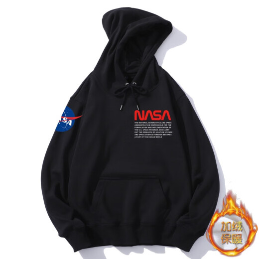 Behind-the-scenes hero astronaut NASA spring and autumn loose hooded sweatshirt for men and women, same style couple outfit, plus velvet student class uniform, black - plus velvet XL (175/96A)
