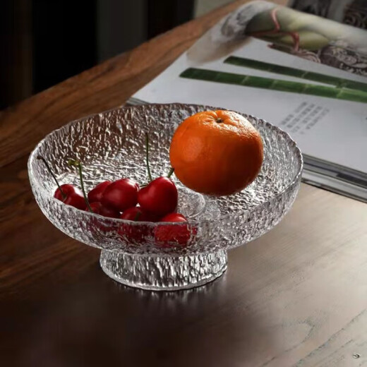 Meidu fruit plate glass tall fruit plate light luxury living room home snack plate Japanese dried fruit plate tea snack plate candy plate tall hammer pattern fruit plate