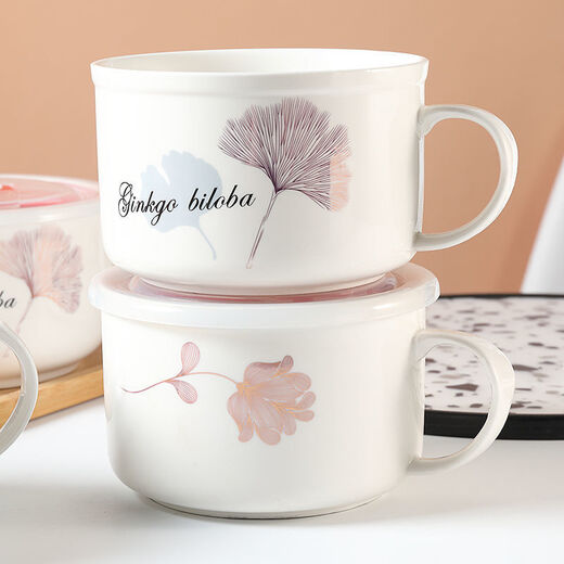 Pick up cat bowl with handle, instant noodle bowl, ceramic bowl with lid, handle, cute Chinese tableware, lunch box cup, convenient for student dormitory, Heng’s love number can make regular instant noodles